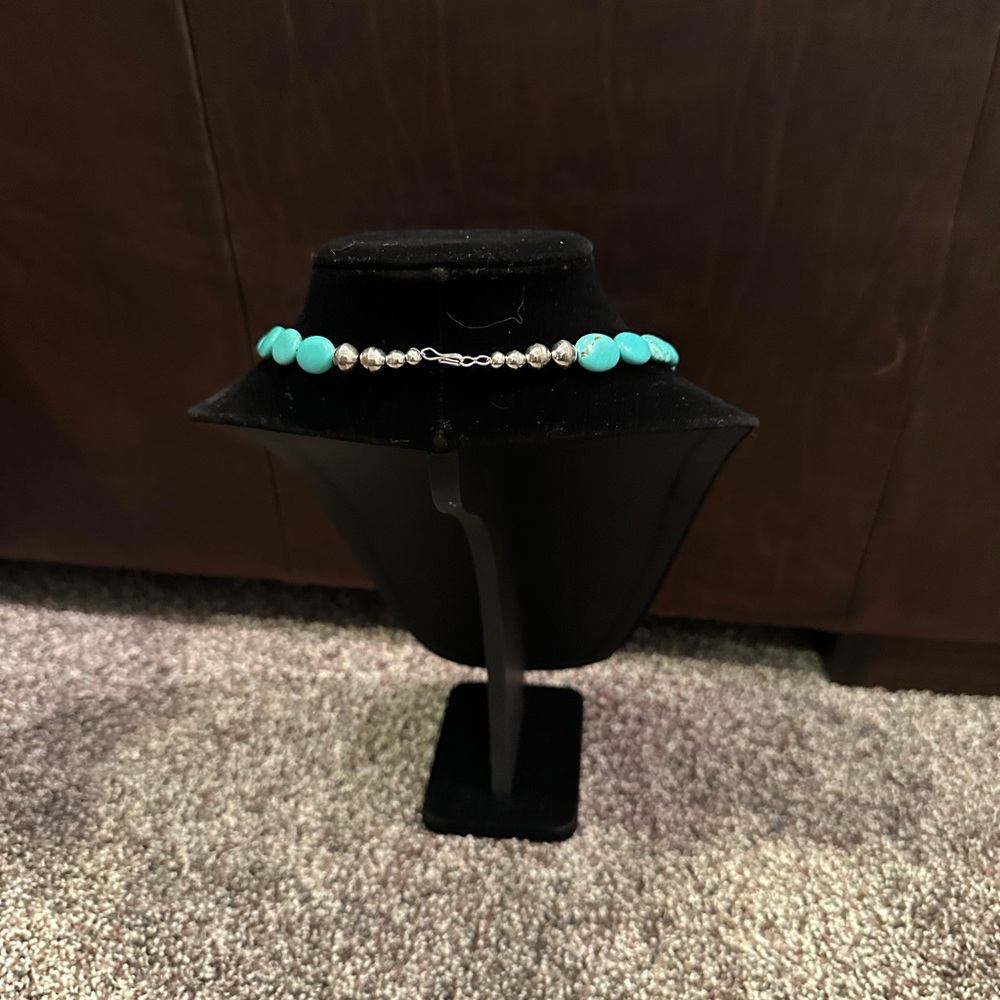 Hand Crafted “One of a Kind” Turquoise & Sterling Silver Beaded Necklace - Picture 3 of 3